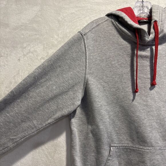 The North Face Men's Size Medium Gray Red Hoodie Sweatshirt Fleece Logo Outdoor - Picture 15 of 16
